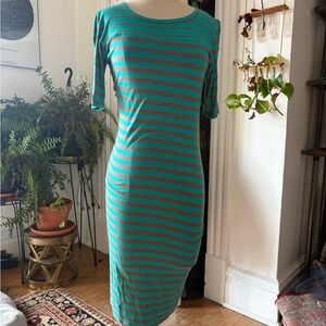 LuLaRoe Teal and Gray Striped Dress